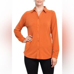 Adrianna Papell Woman’s Collared Long Sleeve Shirt ,Navy Blue Color, Size Large
